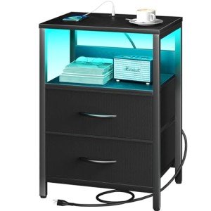 Yoobure LED Nightstand with Charging Station & Drawers