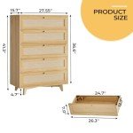 Modern Rattan 5-Drawer Dresser for Bedroom