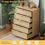 Modern Rattan 5-Drawer Dresser for Bedroom