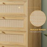 Modern Rattan 5-Drawer Dresser for Bedroom