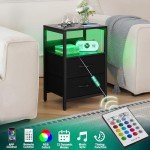 Yoobure LED Nightstand with Charging Station & Drawers