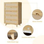 Modern Rattan 5-Drawer Dresser for Bedroom