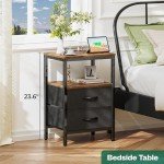 Rustic Brown Nightstand with Charging Station and Drawers