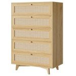 Modern Rattan 5-Drawer Dresser for Bedroom