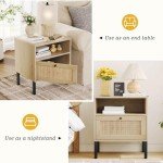 Natural Rattan Nightstand Set of 2 - Boho Style
