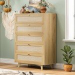 Modern Rattan 5-Drawer Dresser for Bedroom