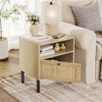 Natural Rattan Nightstand Set of 2 - Boho Style