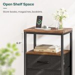 Rustic Brown Nightstand with Charging Station and Drawers
