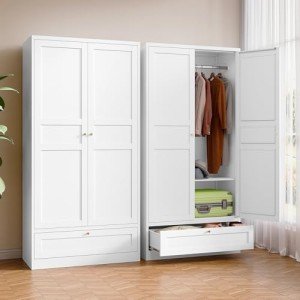 White 72'' Metal Armoire Wardrobe with Drawers