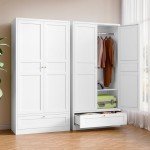 White 72'' Metal Armoire Wardrobe with Drawers