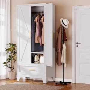 Farmhouse Metal Armoire with Barn Doors and Shelves