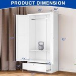 White 72'' Metal Armoire Wardrobe with Drawers