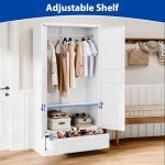 White 72'' Metal Armoire Wardrobe with Drawers