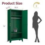 Green Metal Wardrobe Cabinet with Adjustable Shelves