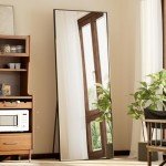 Elegant Floor Mirror with Stand - 56"x21" Black