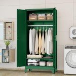 Green Metal Wardrobe Cabinet with Adjustable Shelves