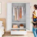 White 72'' Metal Armoire Wardrobe with Drawers