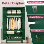 Green Metal Wardrobe Cabinet with Adjustable Shelves