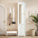White Wooden Armoire Wardrobe with Mirror & Drawers