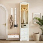 White Wooden Armoire Wardrobe with Mirror & Drawers