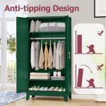 Green Metal Wardrobe Cabinet with Adjustable Shelves