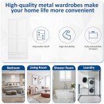 White 72'' Metal Armoire Wardrobe with Drawers