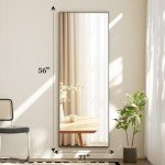 Elegant Floor Mirror with Stand - 56"x21" Black