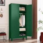 Green Metal Wardrobe Cabinet with Adjustable Shelves