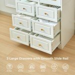 White Wooden Armoire Wardrobe with Mirror & Drawers