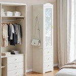White Wooden Armoire Wardrobe with Mirror & Drawers