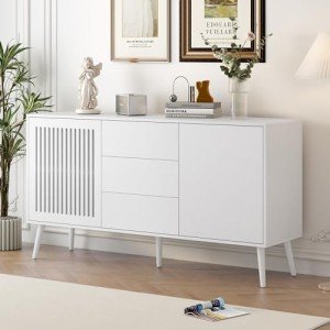 White Buffet Storage Cabinet with 3 Drawers