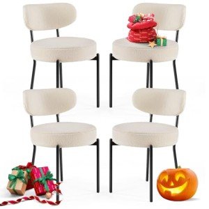 Beige Mid Century Modern Dining Chairs Set of 4