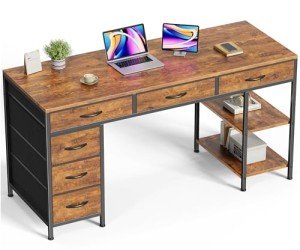 54-Inch Rustic Brown Computer Desk with Storage