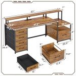 Rustic Brown Home Office Desk with Storage & Power