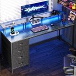 55 Inch Gray Gaming and Office Desk with LEDs