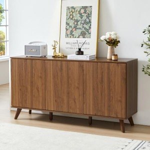 Modern Fluted Sideboard Buffet Cabinet in Walnut