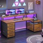Rustic Brown Home Office Desk with Storage & Power