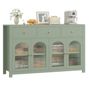 Green Farmhouse Buffet Cabinet with Storage & Drawers