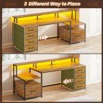 Rustic Brown Home Office Desk with Storage & Power