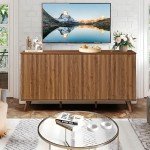 Modern Fluted Sideboard Buffet Cabinet in Walnut
