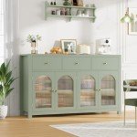 Green Farmhouse Buffet Cabinet with Storage & Drawers