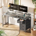 55 Inch Gray Gaming and Office Desk with LEDs