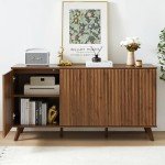 Modern Fluted Sideboard Buffet Cabinet in Walnut
