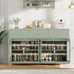 Green Farmhouse Buffet Cabinet with Storage & Drawers