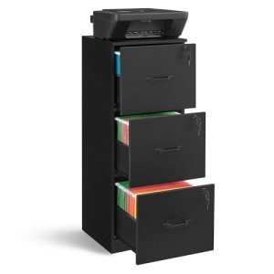VASAGLE Lockable 3 Drawer File Cabinet, Ink Black