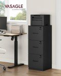 VASAGLE Lockable 3 Drawer File Cabinet, Ink Black