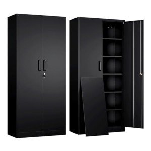 Metal Storage Cabinet with Adjustable Shelves - Black