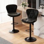 Modern Adjustable Faux Leather Bar Stools Set 2