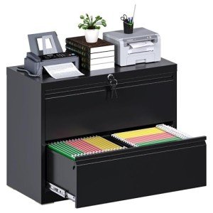 Aobabo Black 2-Drawer Metal File Cabinet