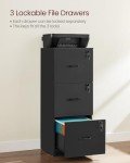 VASAGLE Lockable 3 Drawer File Cabinet, Ink Black